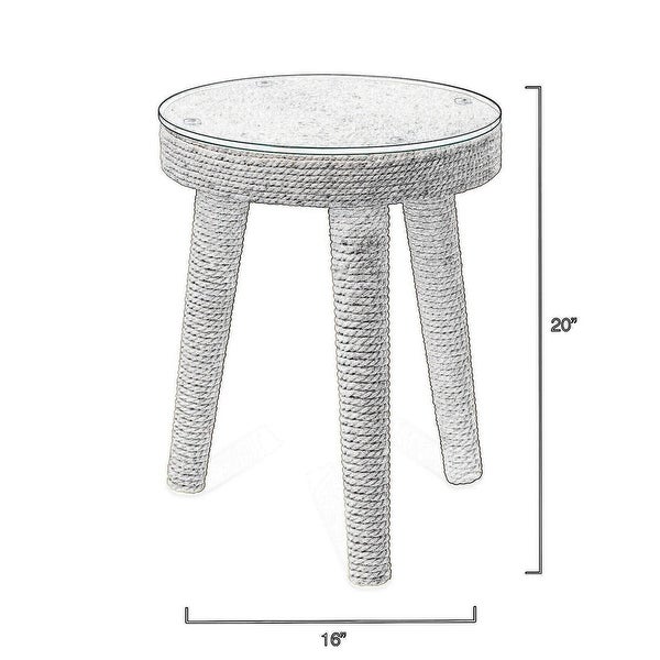 20 Inch Modern Side End Table， Woven Rope， Wood Splayed Legs， White Finish