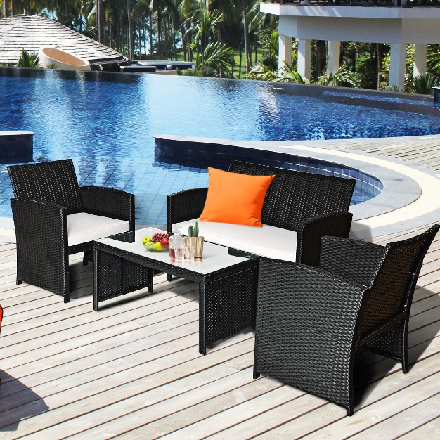 Costway 8pcs Patio Rattan Furniture Conversation Set Cushioned Sofa Table Garden Black