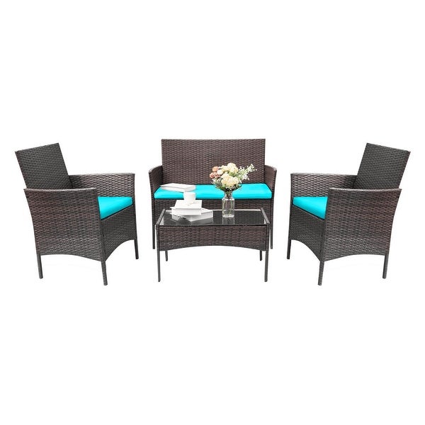 4 Pieces Outdoor Patio Furniture Brown PE Rattan Wicker Table Chairs Set Bar Balcony Backyard Garden Porch Sets with Cushioned?