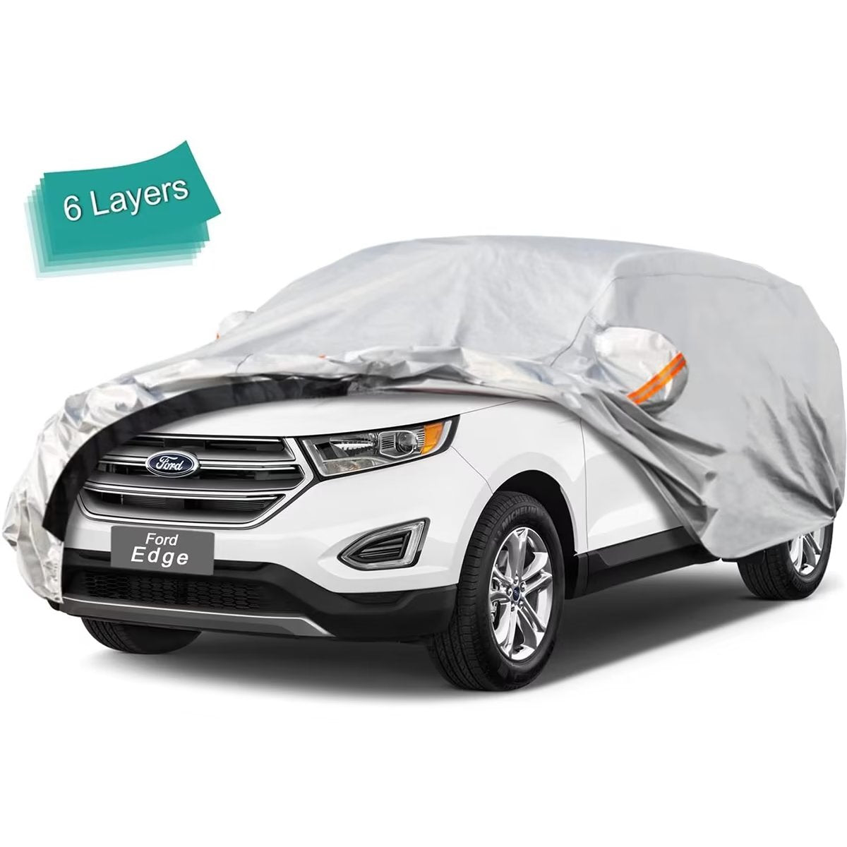 KouKou SUV Car Cover Custom Fit Ford Edge from 2008 to 2022， 6 Layer Heavy Duty Full Exterior Cover Waterproof All Weather， Silver