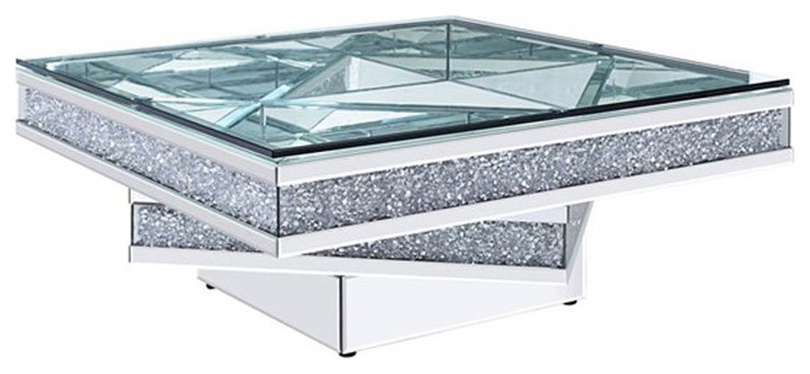 Benjara 39.37 quotModern Glass Coffee Table with Tier Design in Clear   Contemporary   Coffee Tables   by VirVentures  Houzz