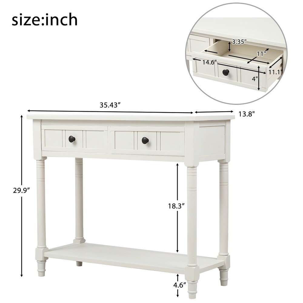 Console Table with Two Drawers and Bottom Shelf