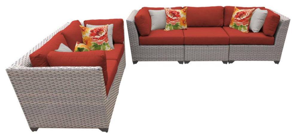 Florence 5 Piece Outdoor Wicker Patio Furniture Set 05a  Terracotta   Tropical   Outdoor Sofas   by Design Furnishings  Houzz