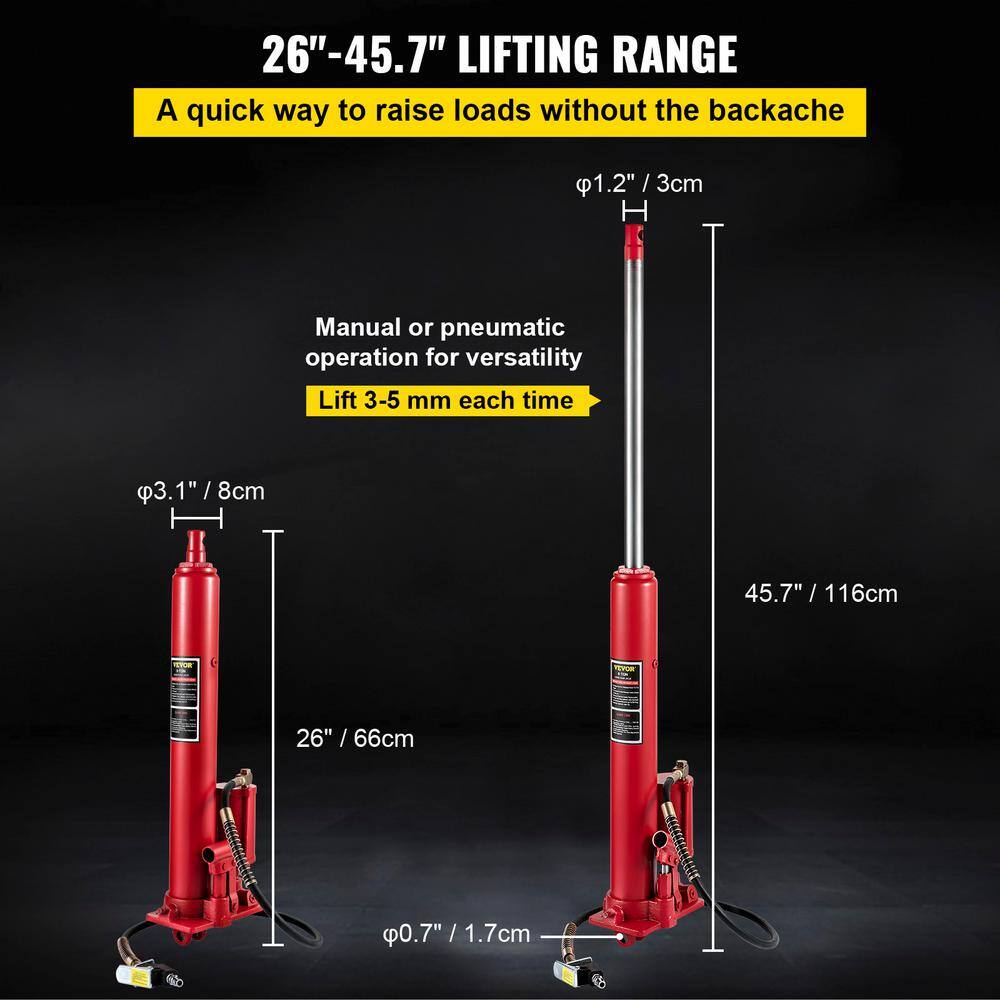 VEVOR 8-Ton 17363 lbs. Hydraulic Long Ram Jack Manual Engine Lift Hoist with Single Piston Pump Base Handle for Garage Shop ZGQDYYQJDHS8TS6KBV0