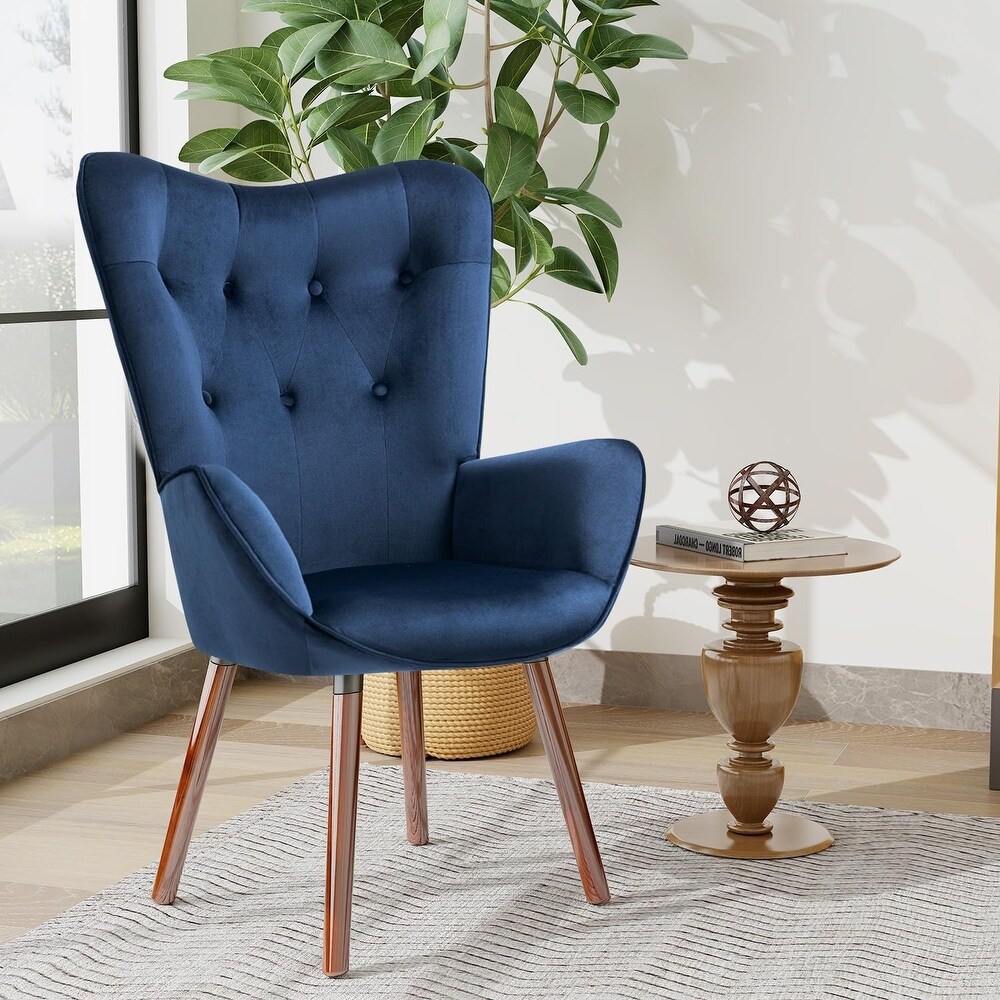 Velvet Armchair  Contemporary Wingback Vanity Tufted Accent Upholstered Leisure Chair with High Back and Armrest