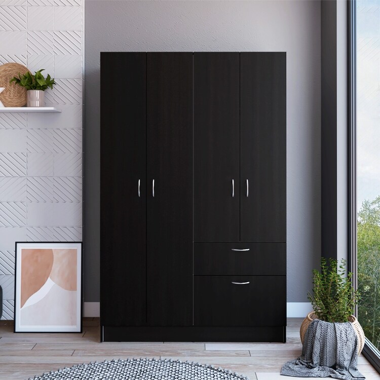 Double Door Armoire with 1 Drawer  5 Interior Shelves and Rod