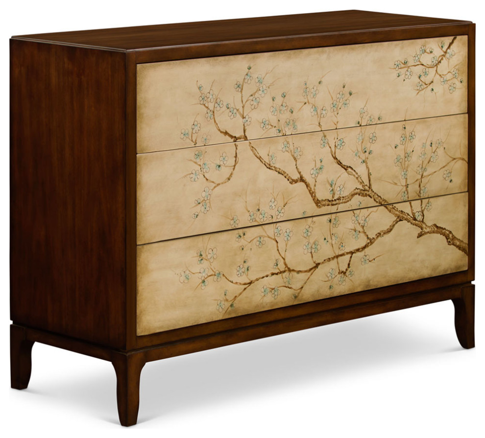 50in Hand Painted Cherry Blossom Motif Oriental Chest of Three Drawers   Asian   Accent Chests And Cabinets   by China Furniture and Arts  Houzz