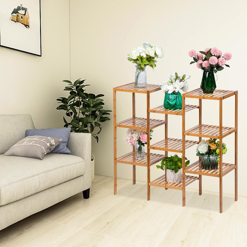 Winado 9-Tier Flower Pots Shelf Bamboo Plant Stand Rack for Patio Garden, Living Room, Wood Color