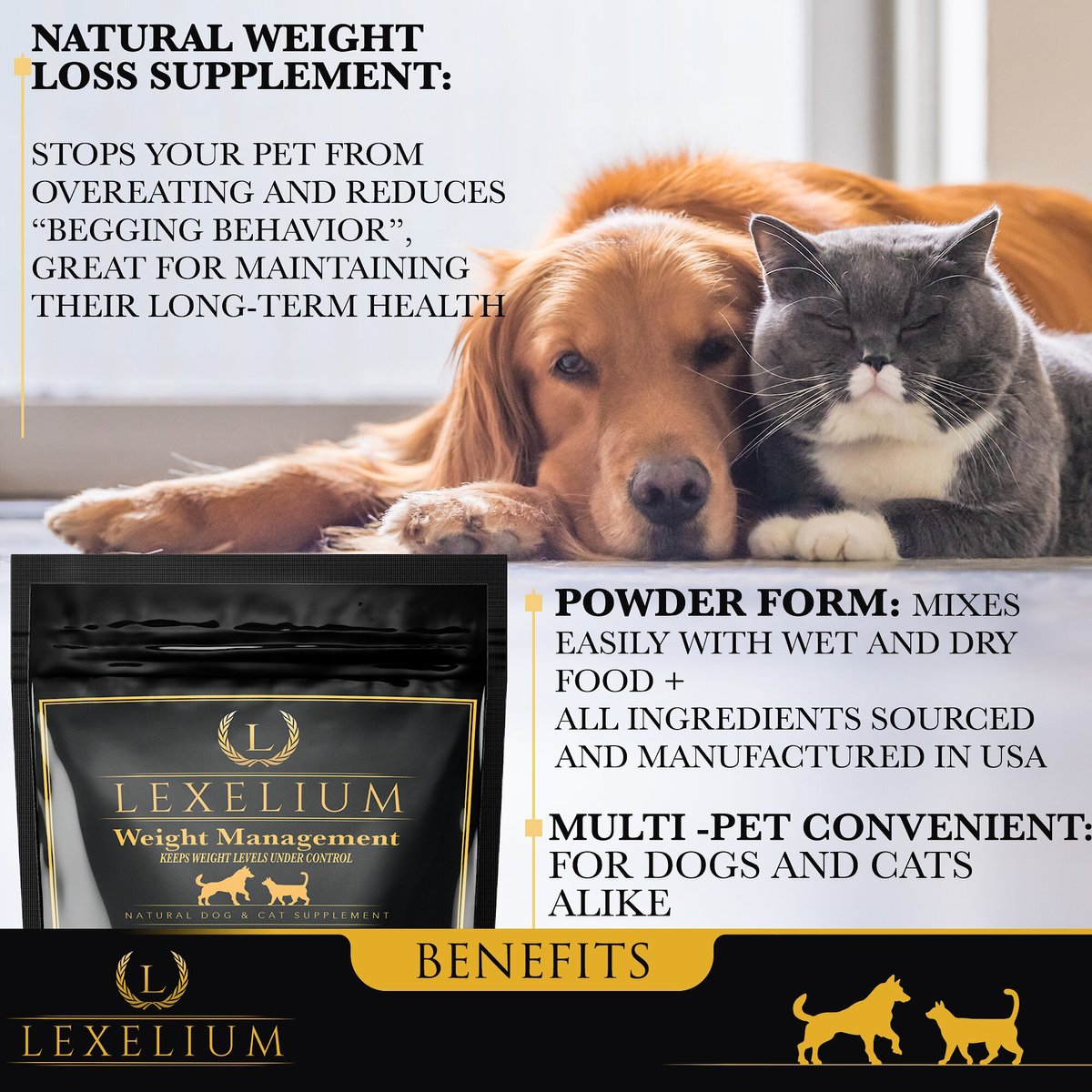 Lexelium Weight Management Dog and Cat Supplement， 7-oz bag