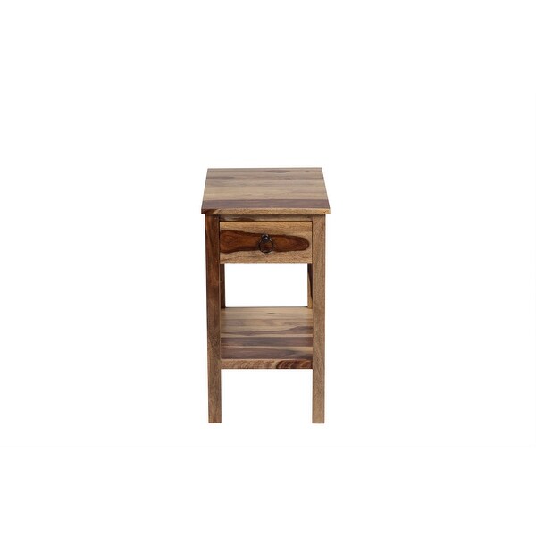 Wanderloot Solid Sheesham Wood Chairside End Table with Drawer