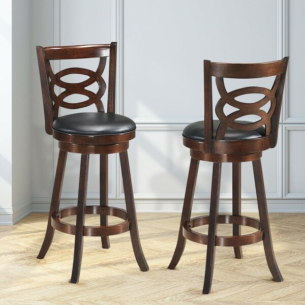 Costway Set of 2 Bar Stools 29'' Height Wooden Swivel Backed Dining - 17.5''x19''x42''(WxDxH)