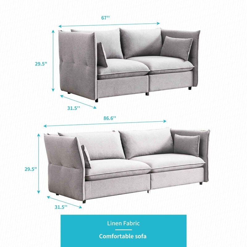 Mixoy Living Room Sofa Couch Set Upholstered Sofa with Adjustable Armrests and Backrest Minimalist Sleeper Sofas and Couches