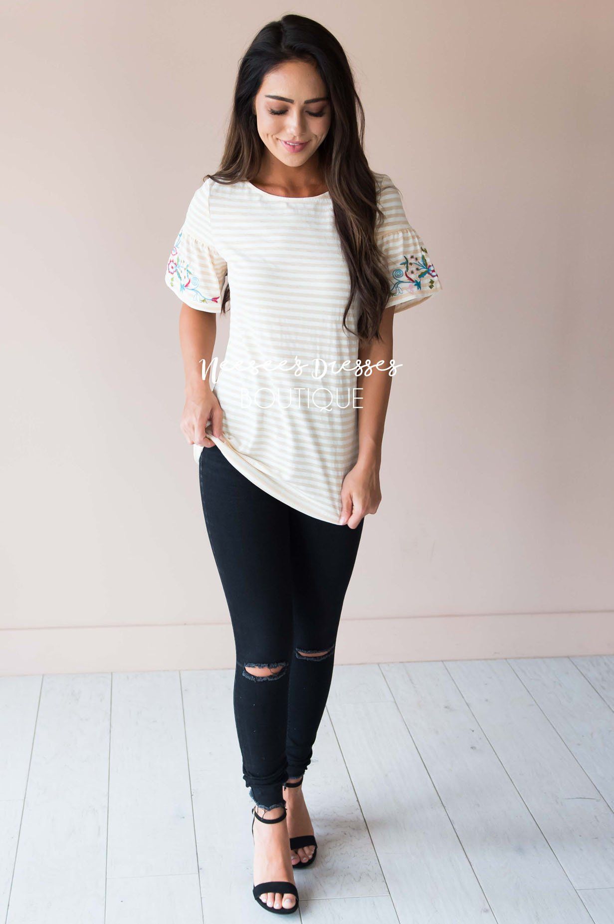 Fall in Line Embroidered Sleeve Top