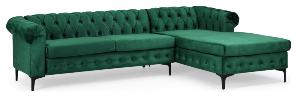 Nathanial Velvet 3 Seater Sectional Sofa With Chaise Lounge   Contemporary   Sectional Sofas   by GDFStudio  Houzz