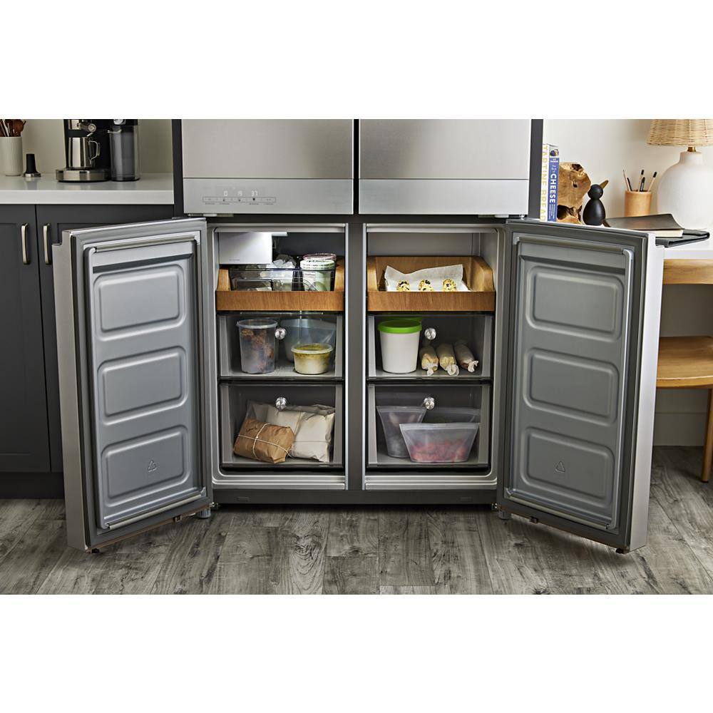 KitchenAid 19.4 cu. ft. 36 in. W Counter-Depth 4-Door Refrigerator with PrintShield Finish KRQC506MPS