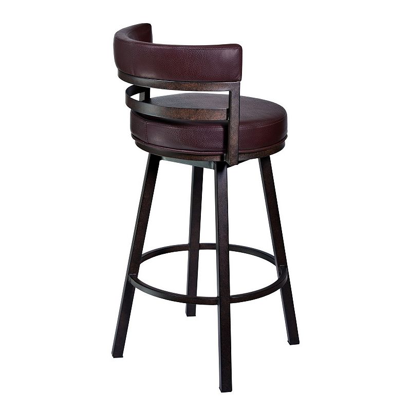 Eva 30 Inch Swivel Bar Stool， Vegan Leather， Curved Back， Auburn Brown