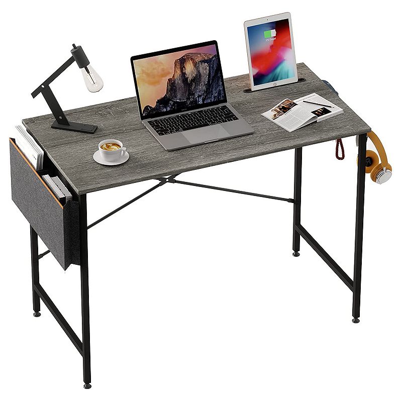 Bestier Computer Office Desk Workstation with Storage Bag and Hook， Gray， 39 Inch