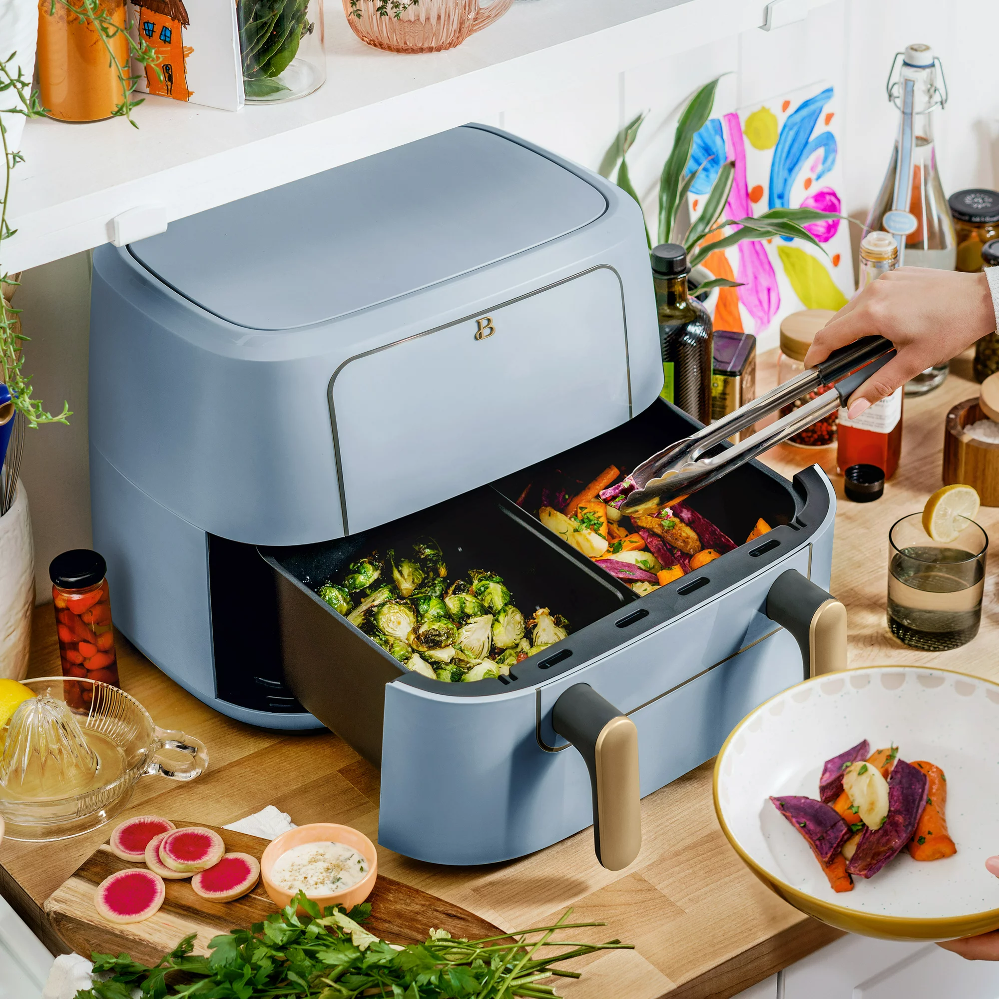 Beautiful 9QT TriZone Air Fryer， Cornflower Blue by Drew Barrymore