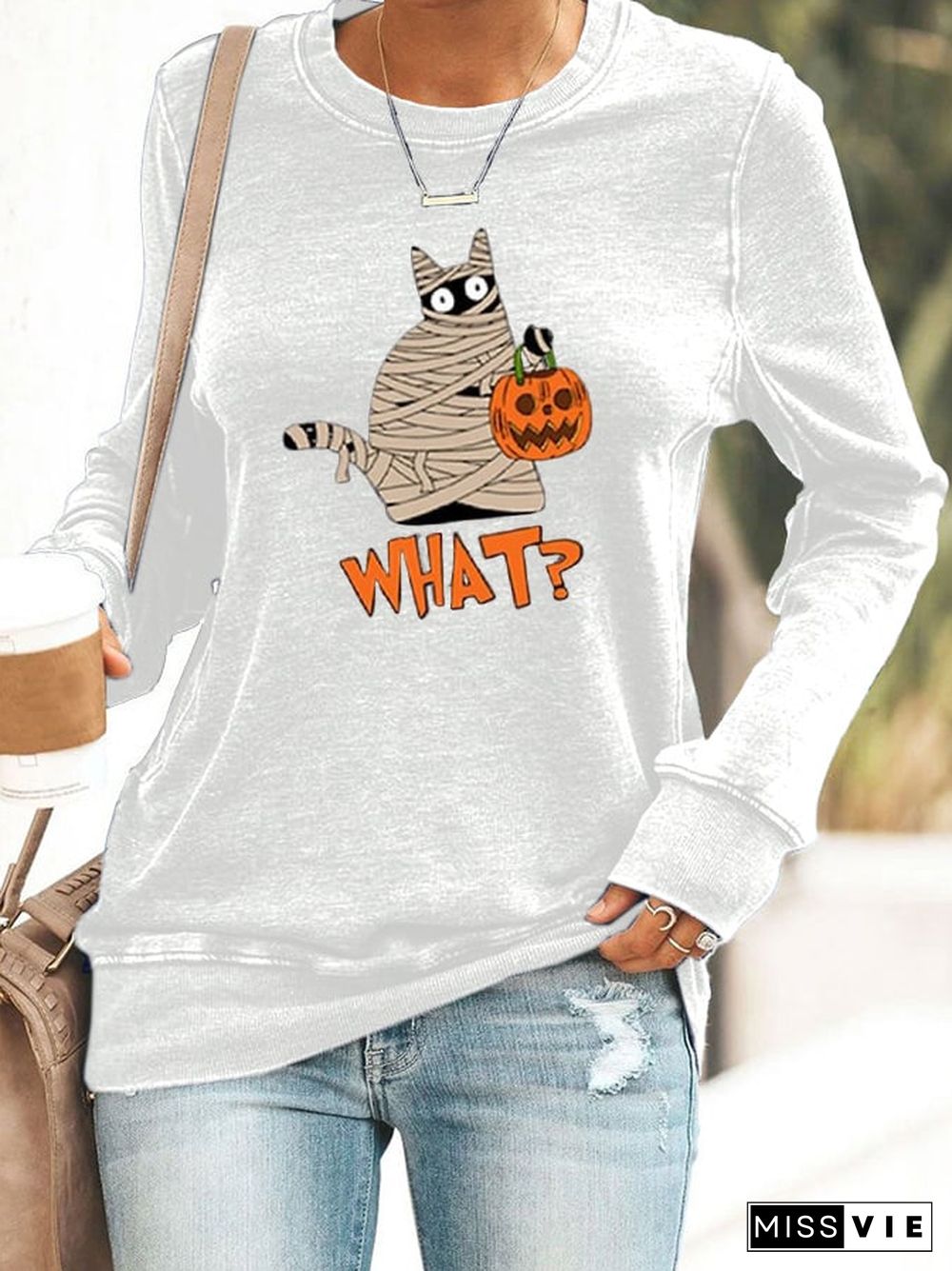 Women's Halloween Print Crewneck Sweatshirt