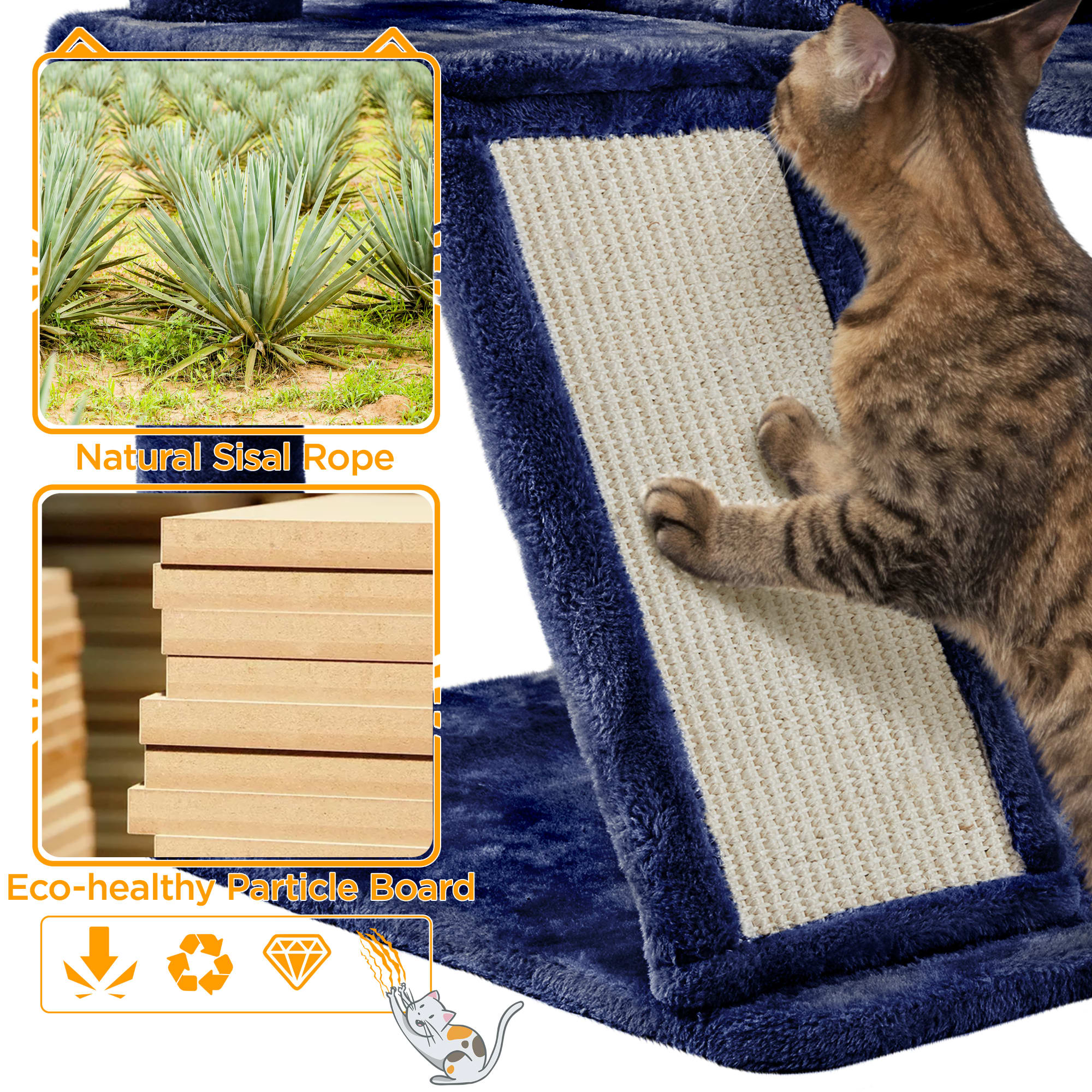 Topeakmart Navy Blue Plush Cat Tree for Kittens， 55