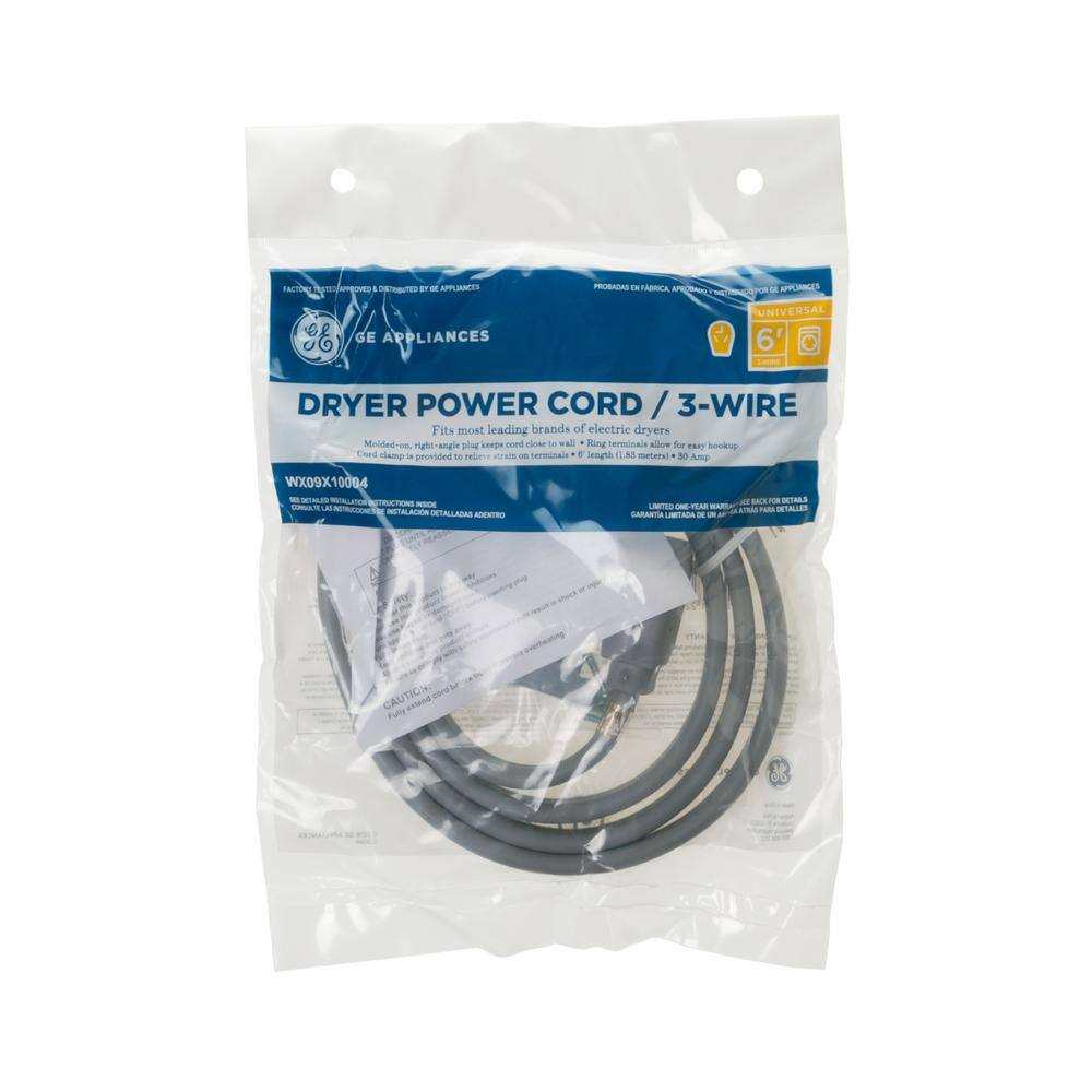 GE Dryer Plugs and Cords for Universal for most free-standing electric dryers with a 3-prong receptacle WX09X10004