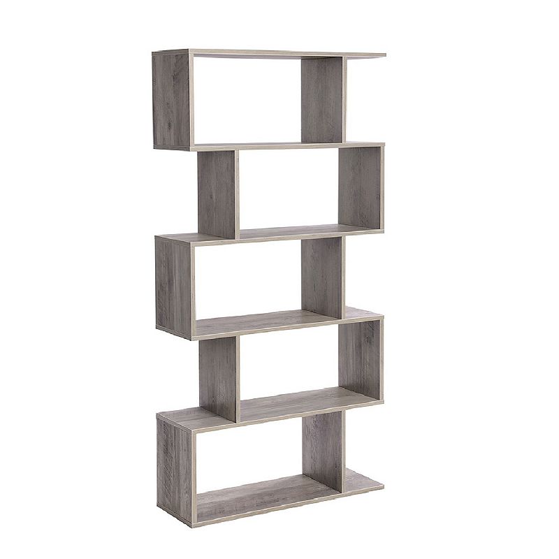 Wooden Bookcase， 5-tier Display Shelf， Freestanding Decorative Storage Shelving Bookshelf