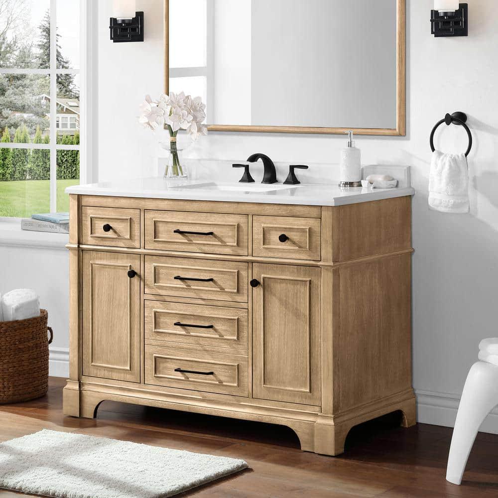 Home Decorators Collection Melpark 48 in W x 22 in D x 345 in H Bath Vanity in Antique Oak with White Cultured Marble Top