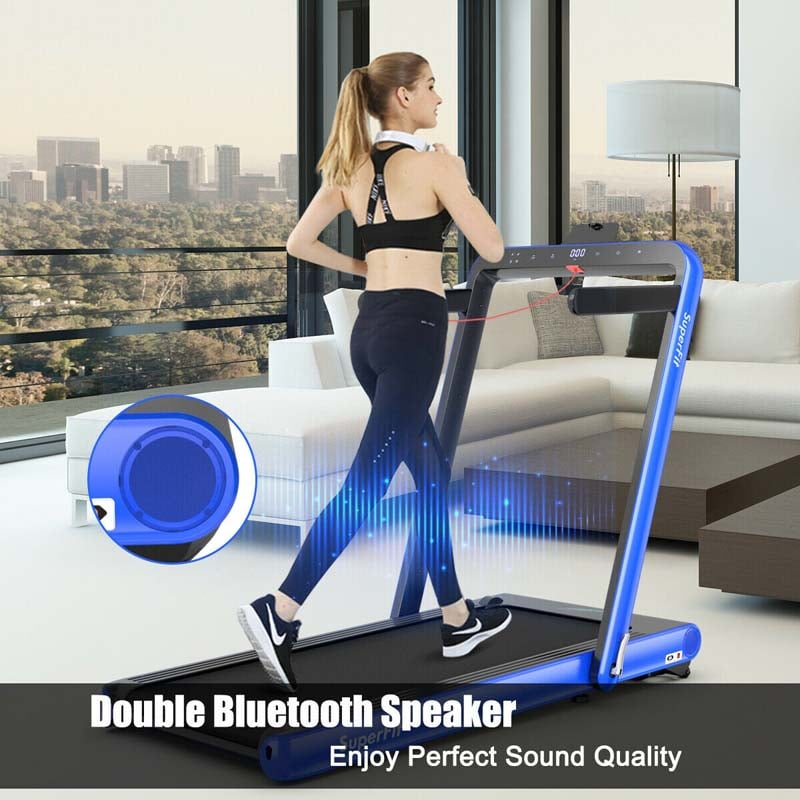 2 in 1 4.75HP Folding Treadmill, Under Desk Electric Treadmill, Portable Running Machine with APP Control, LED Touch Screen, Bluetooth Speaker