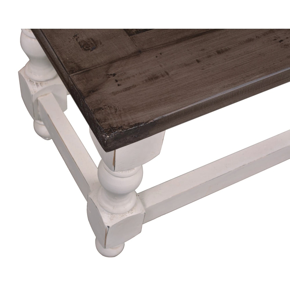 Rustic French Distressed White and Greyish Brown Solid Wood Dining Bench 19 in. X 64 in. X 17 in.   17\