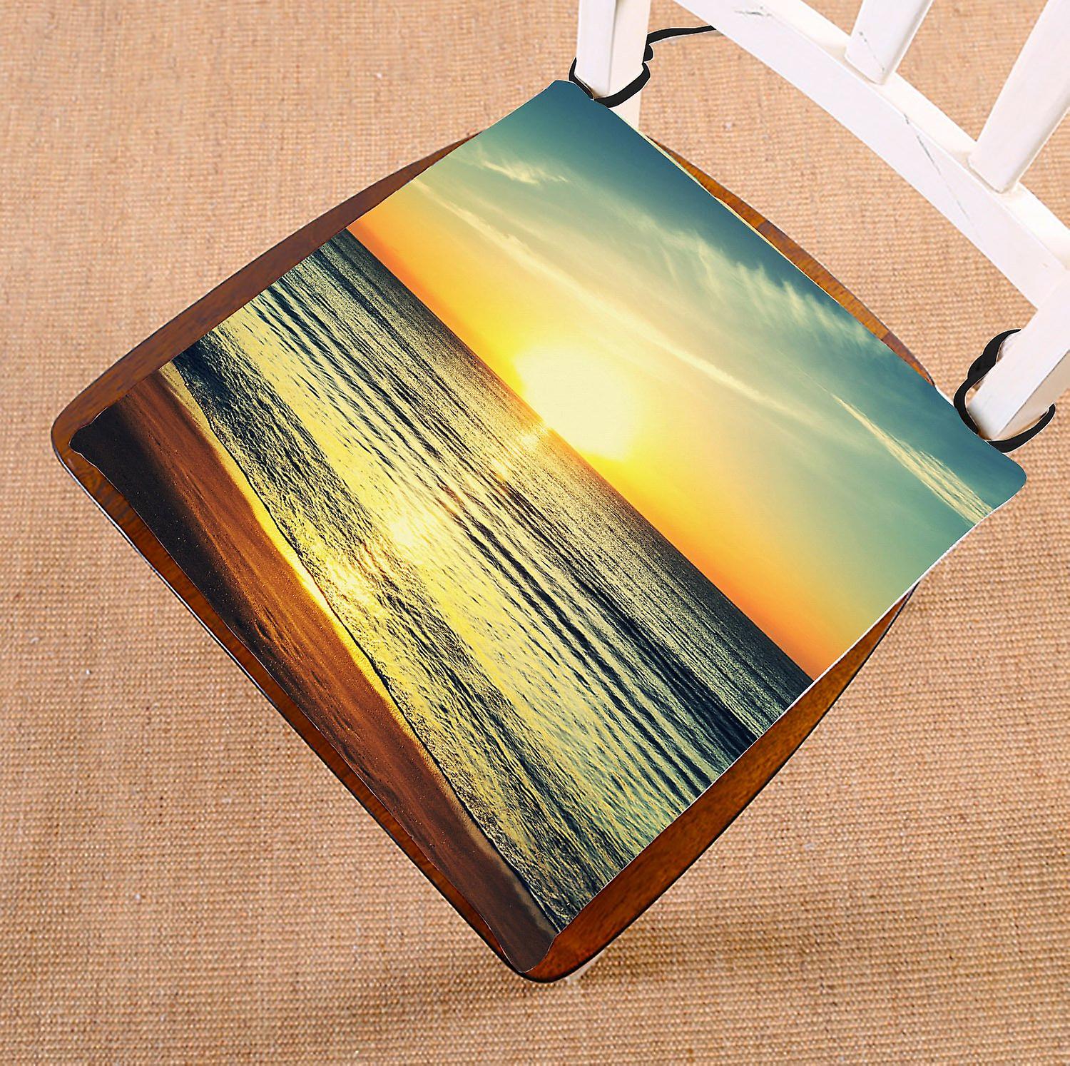 Seascape Chair Pad， Summer Ocean Beach With Sunset Sea Waves Seat Cushion Chair Cushion Floor Cushion 40x40 Cm