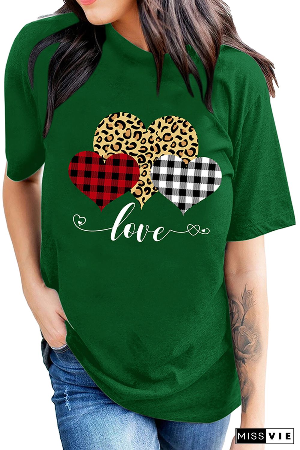 Valentine's Day Leopard Print Heart Short Sleeve Graphic Tee Wholesale