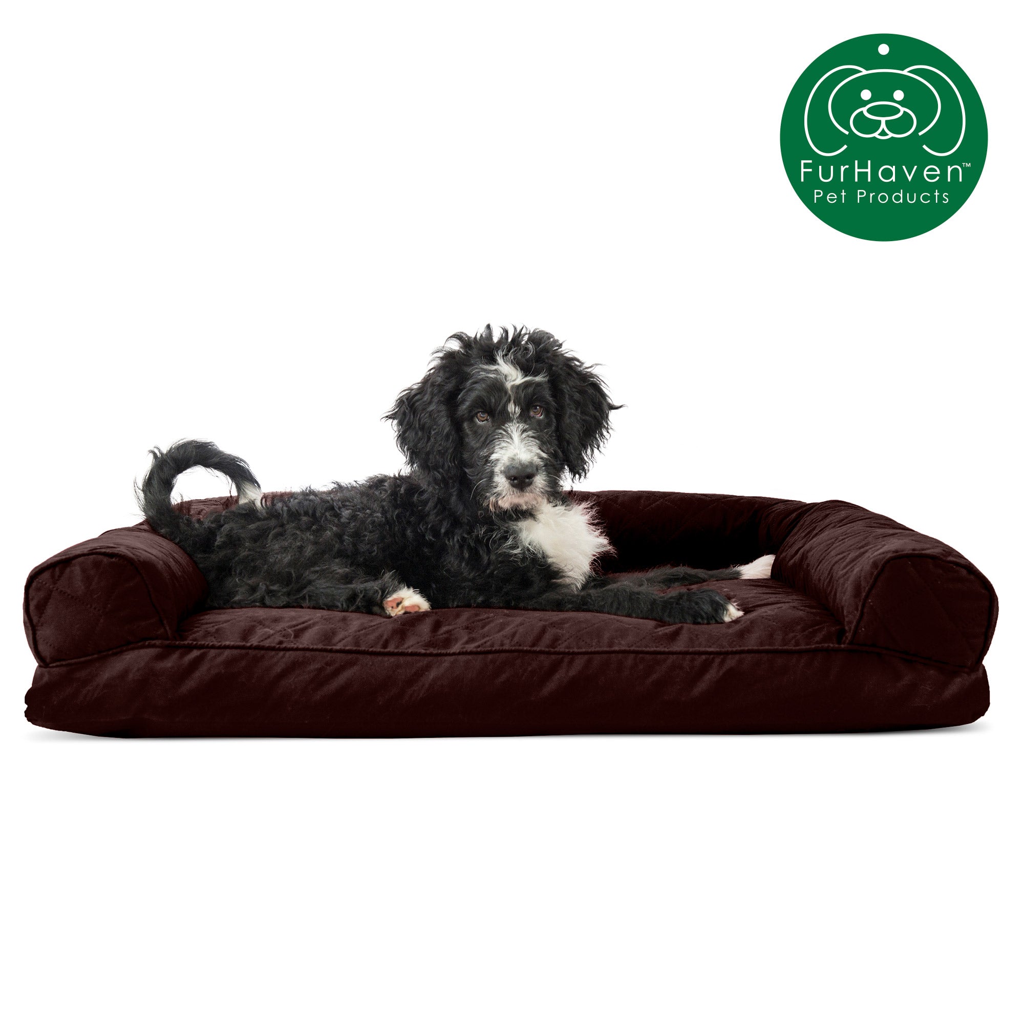 FurHaven Pet Products | Quilted Pillow Sofa Pet Bed for Dogs and Cats， Coffee， Large