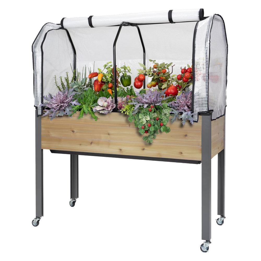 cedarcraft Beautiful. Functional. Sustainable. 21 in. x 47 in. x 32 in. Self-Watering Cedar Planter Greenhouse and Bug Cover CC_SW2147AC_GB
