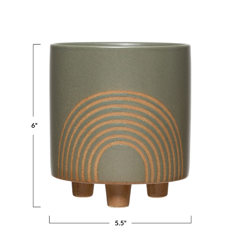 Footed Decorative Stoneware Planter with Rainbow Pattern