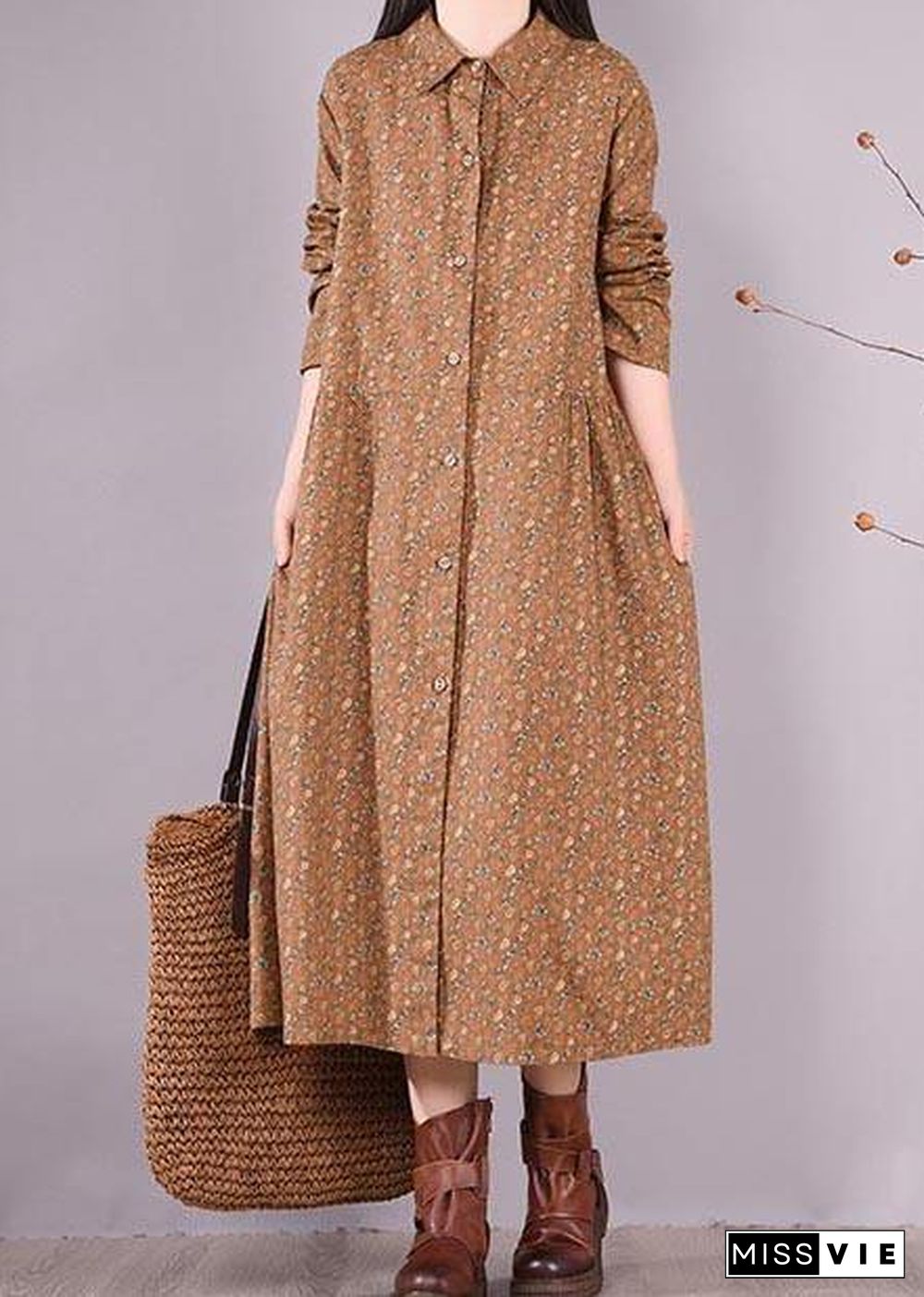 Women Chocolate Print Dress Lapel Button Down Daily Spring Dress