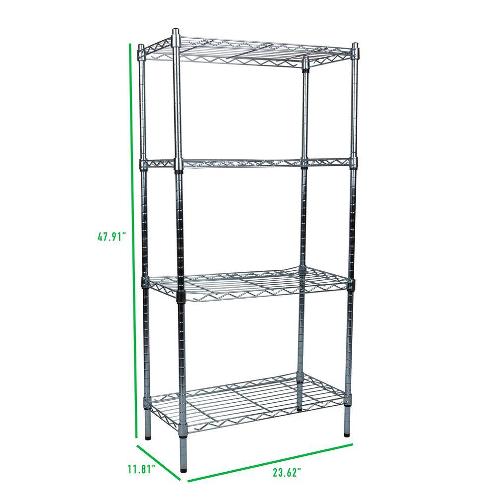 Mind Reader Silver 4-Tier Stainless Steel Wire Shelving Unit (23.62 in. W x 47.91 in. H x 11.81 in. D) 4TSHELVU-SIL