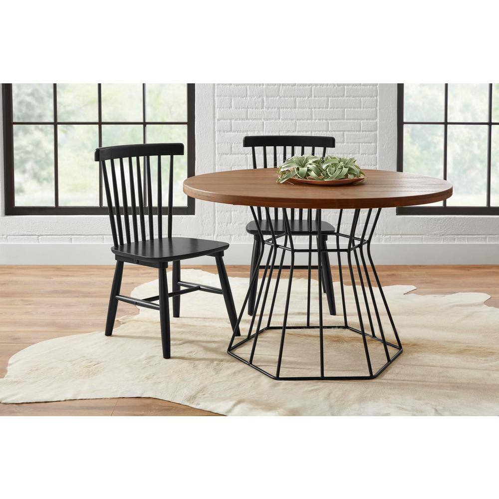 StyleWell Black Windsor Solid Wood Dining Chairs (Set of 2) C-08-3