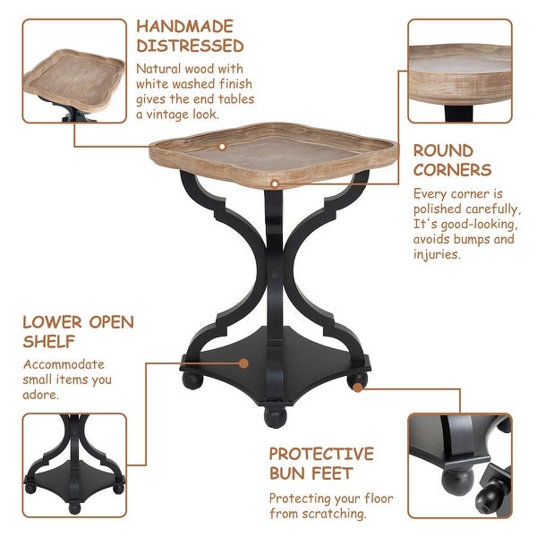 COZAYH Set of 2 Rustic Farmhouse Tray Top End Table