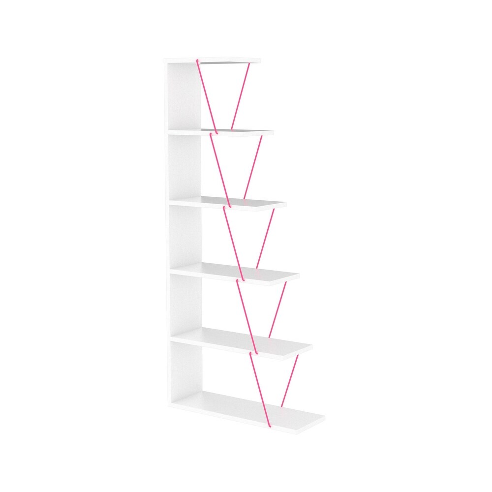 5 Tier Ladder Narrow Bookshelf Organizers for Small Spaces Office Furniture  Walnut/Yellow