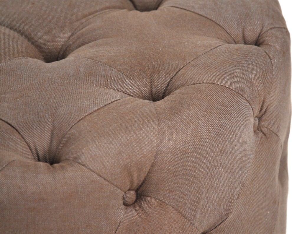 Round Tufted Ottoman  Aubergine Linen   Transitional   Footstools And Ottomans   by Zentique  Inc.  Houzz