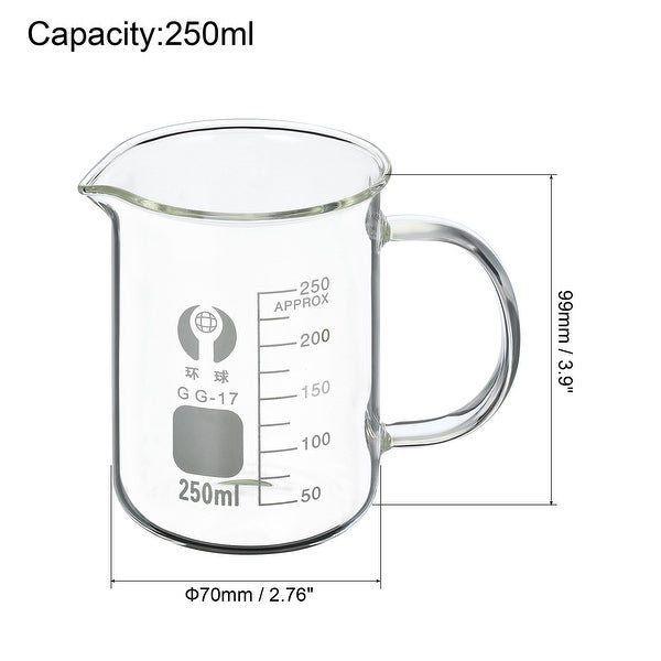 250ml Glass Beaker with Handle， 3.3 Borosilicate Lab Measuring Cups - Clear