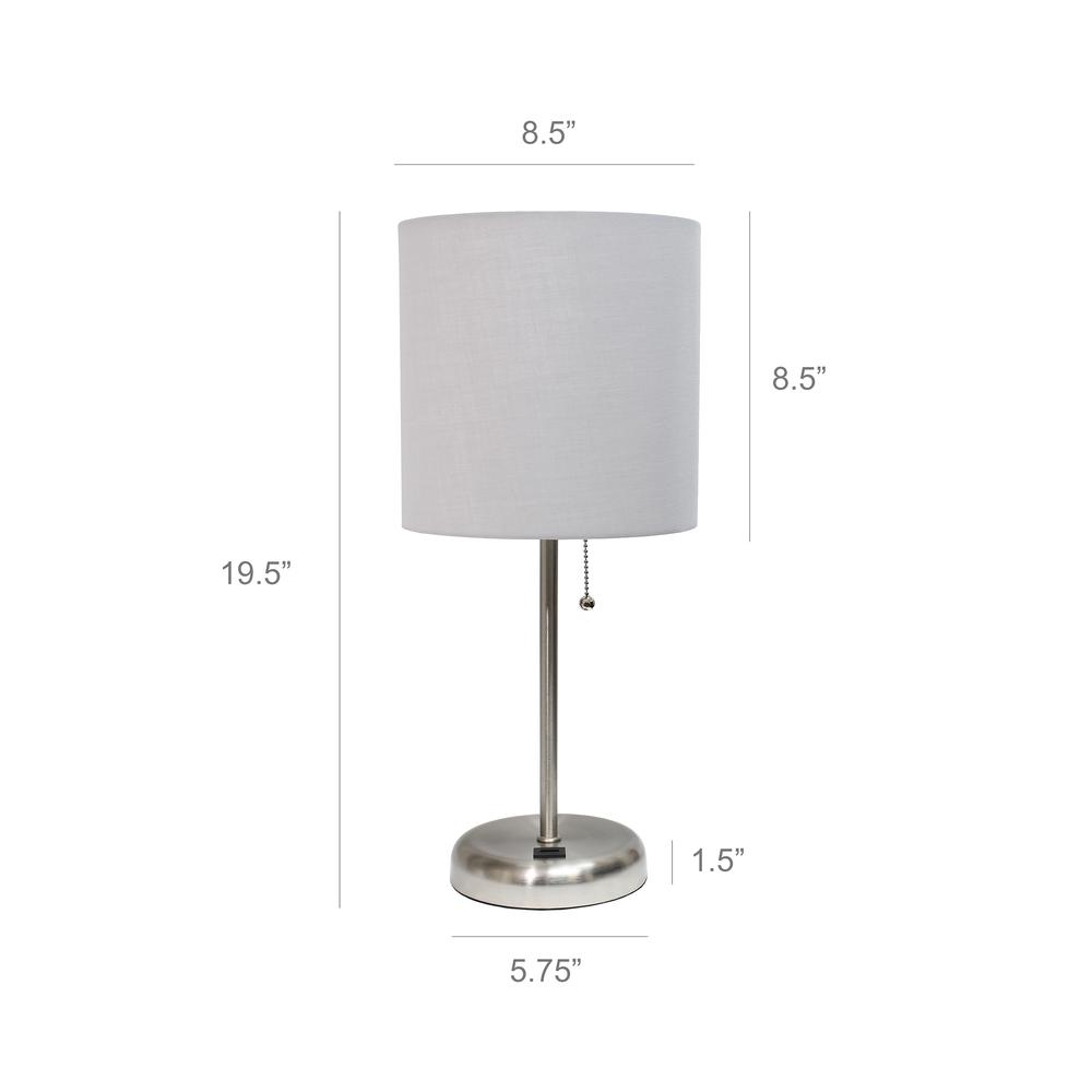 LimeLights Stick Lamp with USB charging port and Fabric Shade, Gray