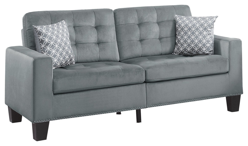 Elegant Sofa  Microfiber Upholstery With Biscuits Tufting  ampNailhead   Transitional   Sofas   by Decorn  Houzz