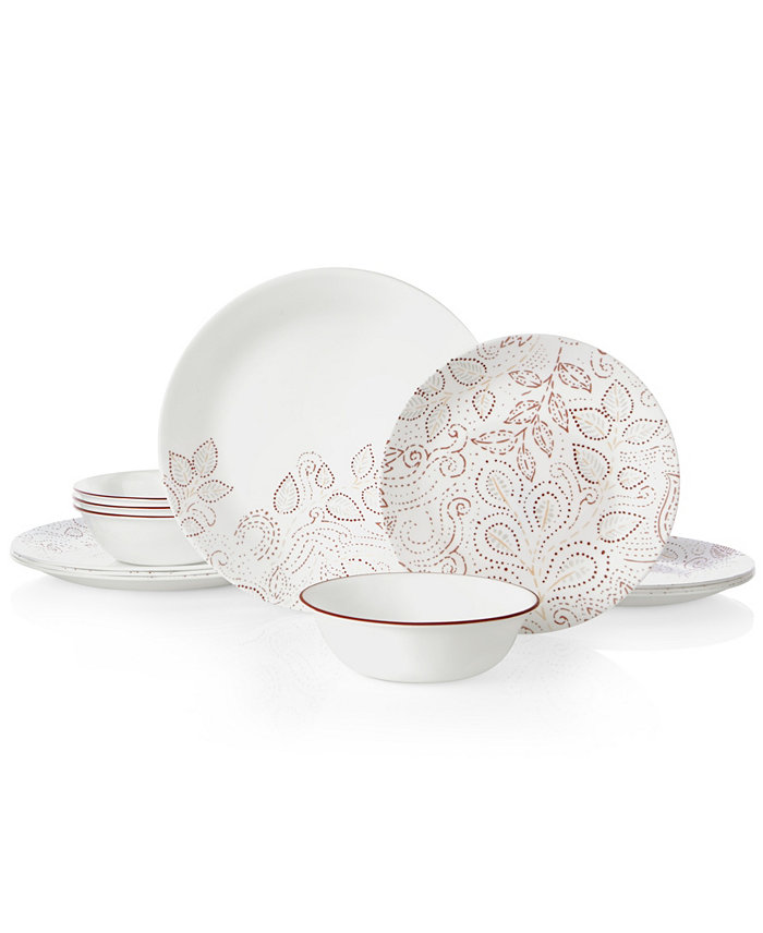 Corelle Leaf Stitch 12-Piece Dinnerware Set Service for 4