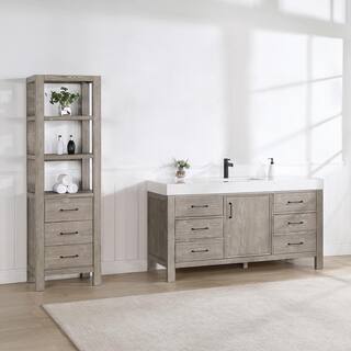 ROSWELL León 60 in. W x 22 in. D x 34 in. H Single Sink Bath Vanity in Fir Wood Grey with White Composite Stone Top 803860-FY-LW-NM