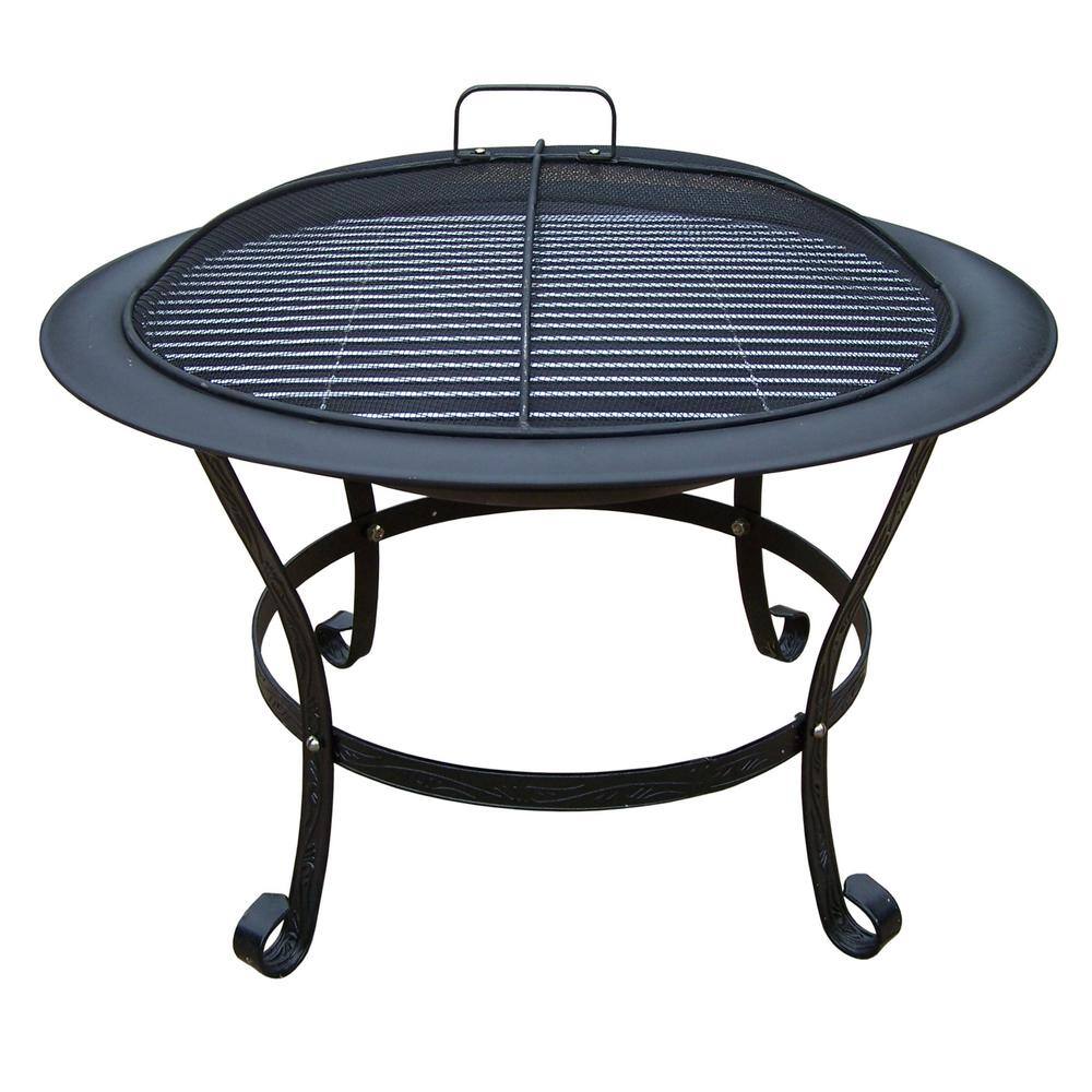 30 in. Round Fire Pit with Grill and Spark Guard Screen Lid HD8034-BK