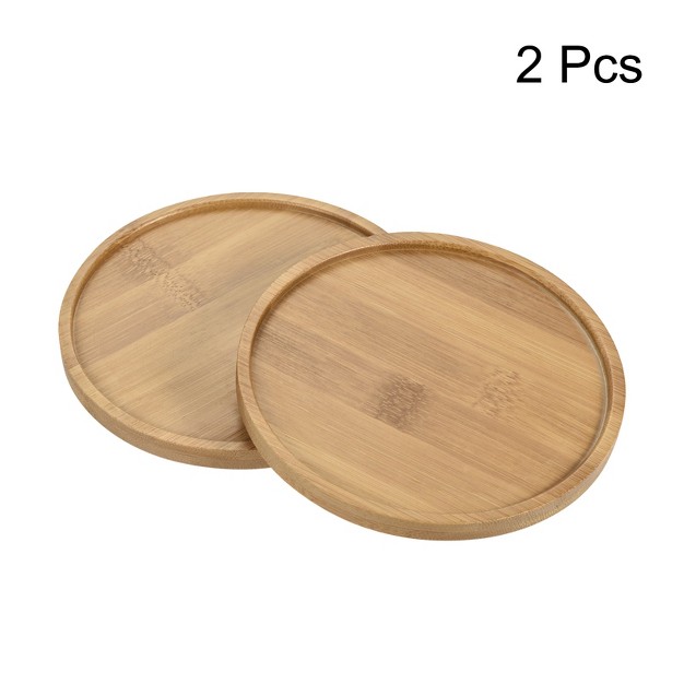 Unique Bargains Indoor Round Bamboo Planter Saucer Drip Tray Plant Drainage Trays 2 Pcs