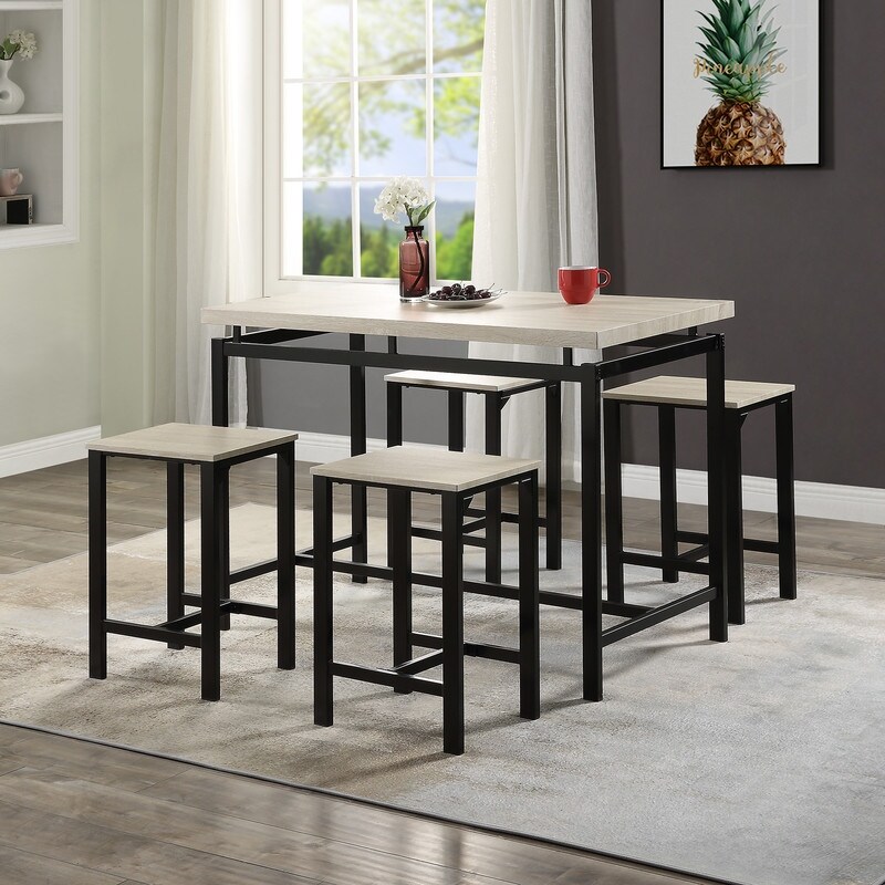 5 table set  counter height table set for 4 people  wooden bar height table and bar stools