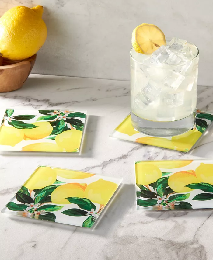 American Atelier 4 X 4 Meyer Lemons Glass Coasters Set 4 Piece