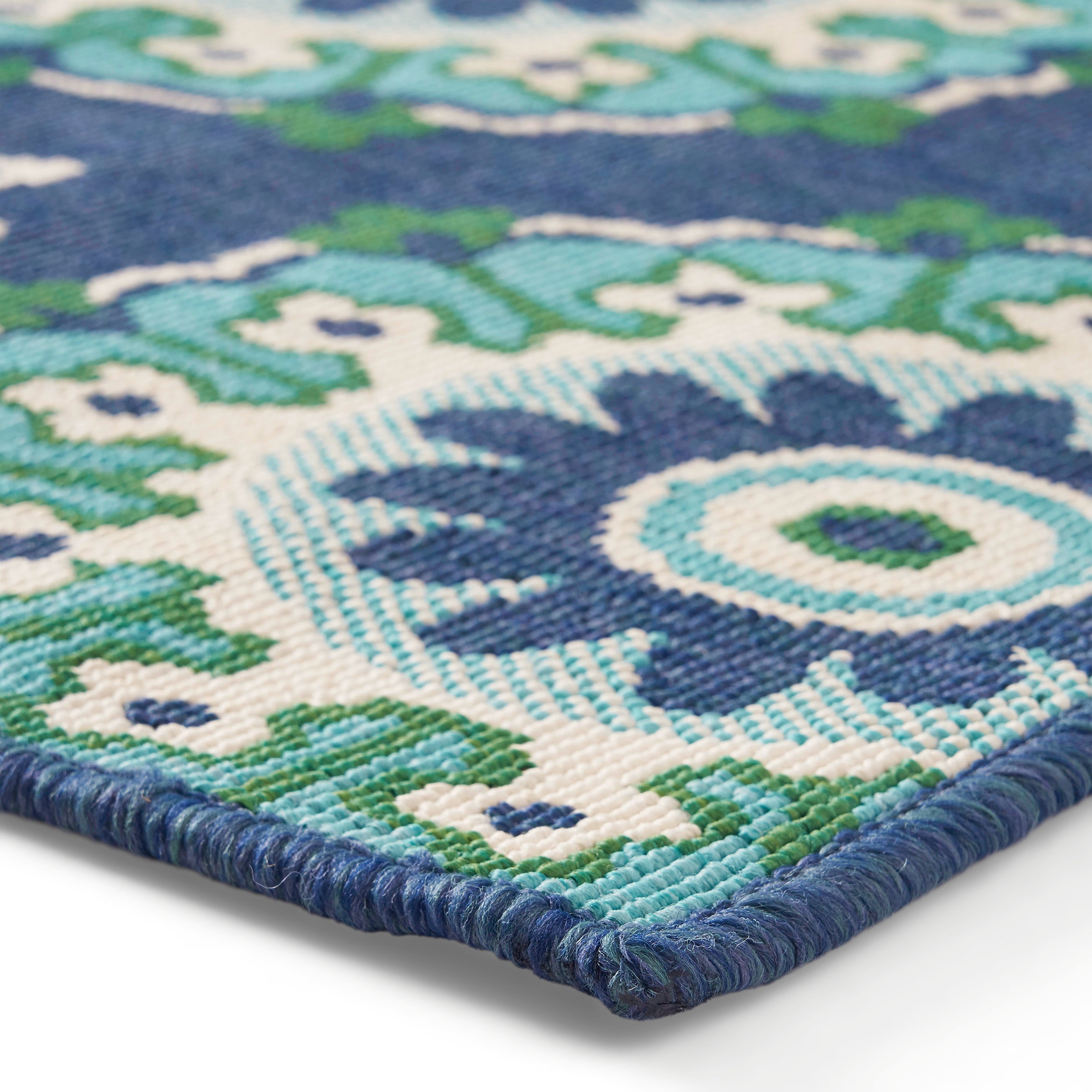 Arlene Outdoor Medallion Area Rug, Navy and Green